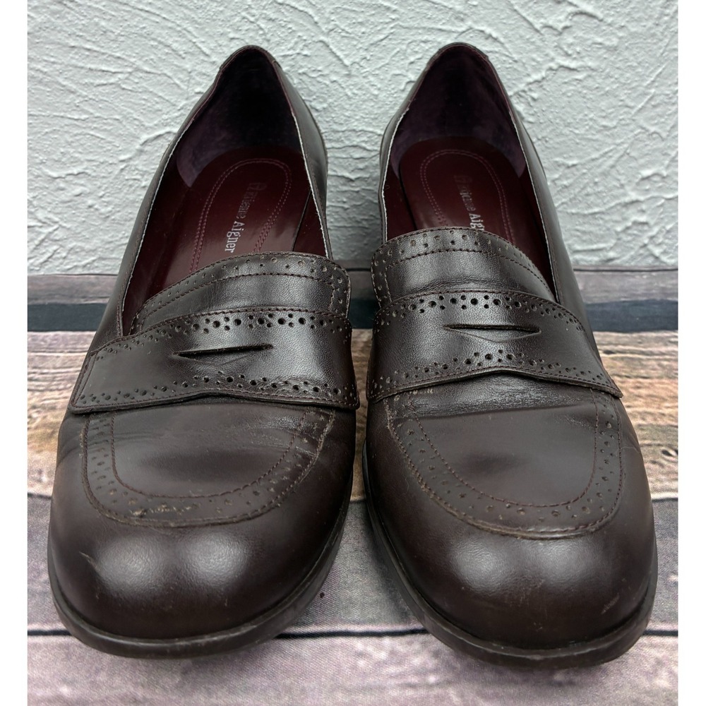 Etienne Aigner E Greeley Womens Loafer Pumps Size 8M Brown Leather Block Heels - Picture 8 of 8